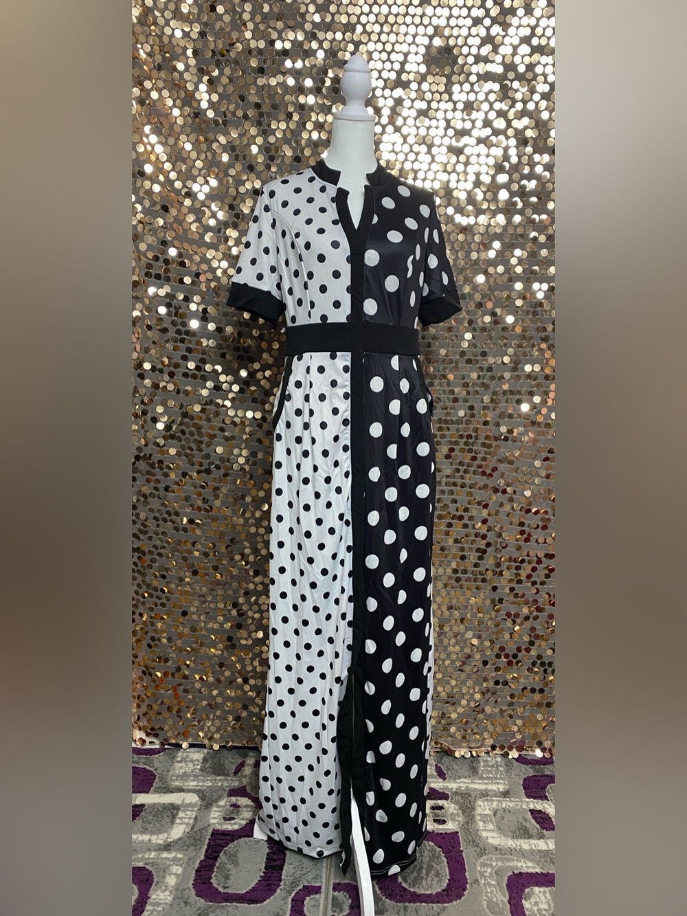 Polka Dot Maxi Dress - Black & White #1591